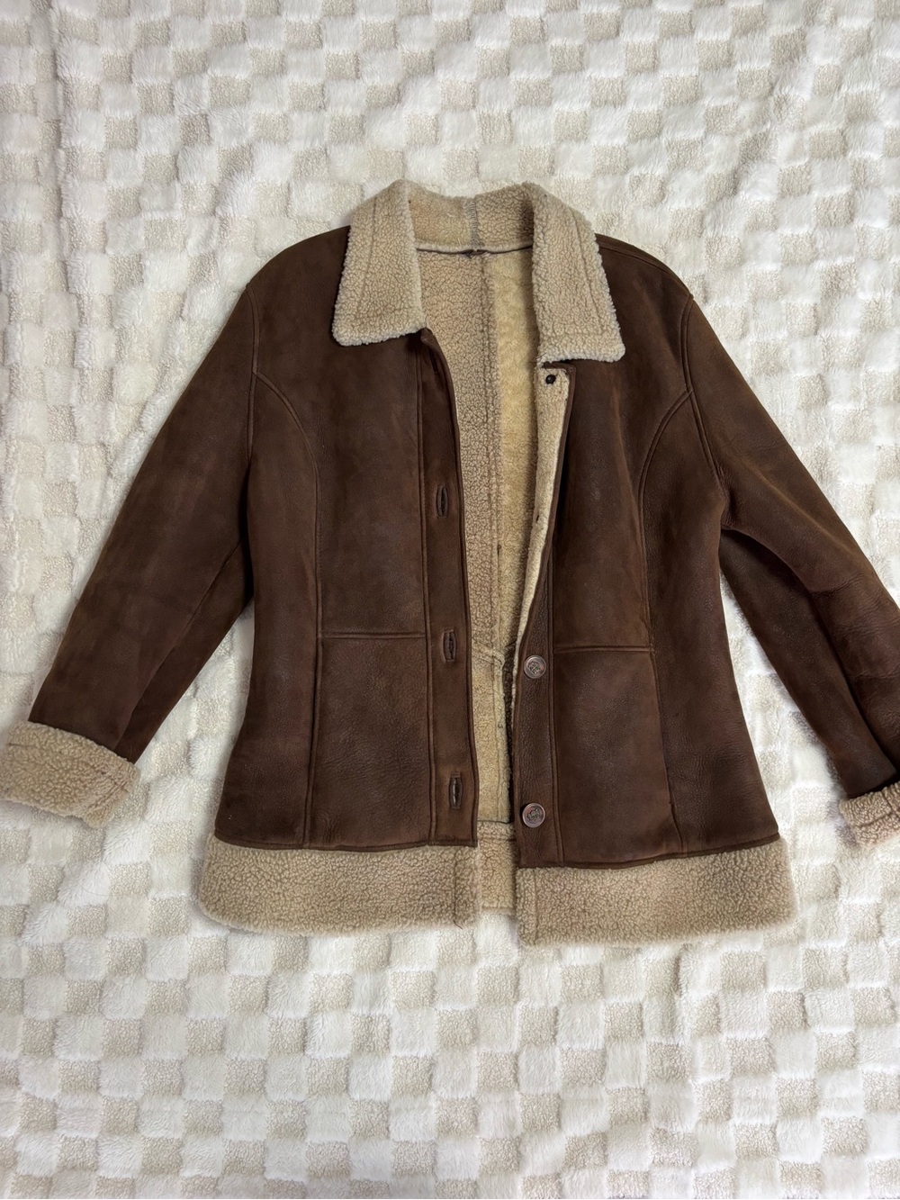 Brown Shearling-Lined Suede Jacket - Women's Cozy Coat